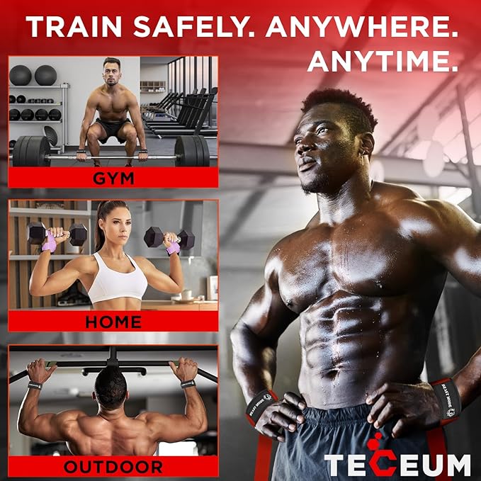 TECEUM Lifting Straps for Weightlifting Gym Strength Training - Wrist Straps with Neoprene Padded Cotton - Men & Women β Ideal for Powerlifting, Bodybuilding & Deadlifts