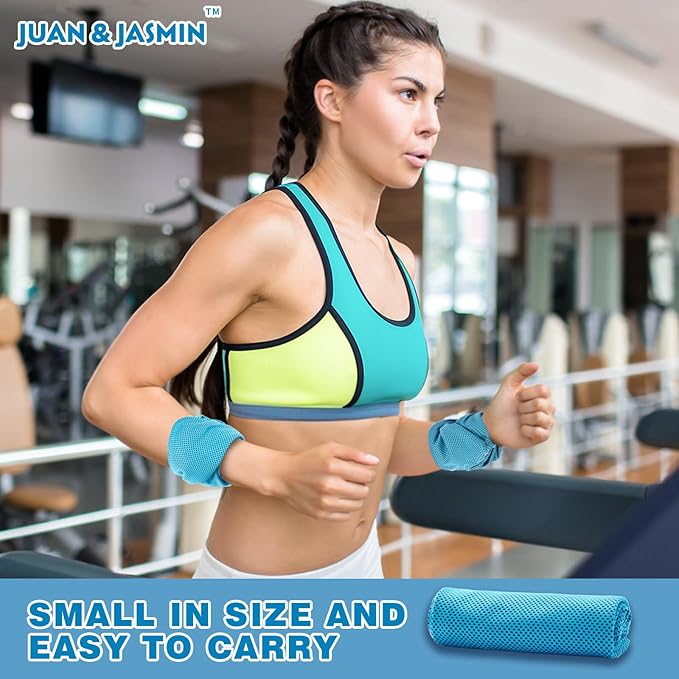 JUAN & JASMIN 2 Pack Cooling Towels (19.5"x15"), Soft Breathable Chilly Towels, Super Absorbent, Ice Wraps, Towels-Ideal for Hiking, Running, Workout, Gym, Dancing, Camping, Fitness (Blue)