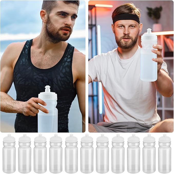 100 Pack Water Bottles Bulk 20 oz Reusable Plastic Water Bottles with Pull Top Cap Dishwasher Safe Sports Drinking Bottle for Fitness, Hiking, Cycling, or Gym Workout