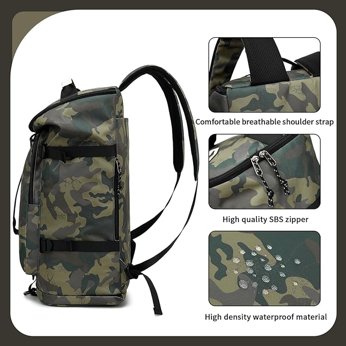 Floral gym duffel bag backpack, fashion wrestling bag,with shoe compartment, 4 kinds of back method waterproof travel sports walking laptop Lightweight (A-Camouflage)