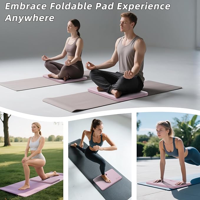 ILILI Yoga Knee Pad Foldable, TPE Soft Pad 24*17*0.5inch (Folding Size 17*12*1inch) for Knee Push-ups, Plank Support&Elbow/Knee Support, Portable and Lightweight for Yoga Pilates, Fitness Exercise, Outdoor