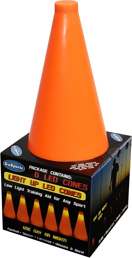 GoSports LED Light Up Sports Cones (6 Pack), 9 Inch