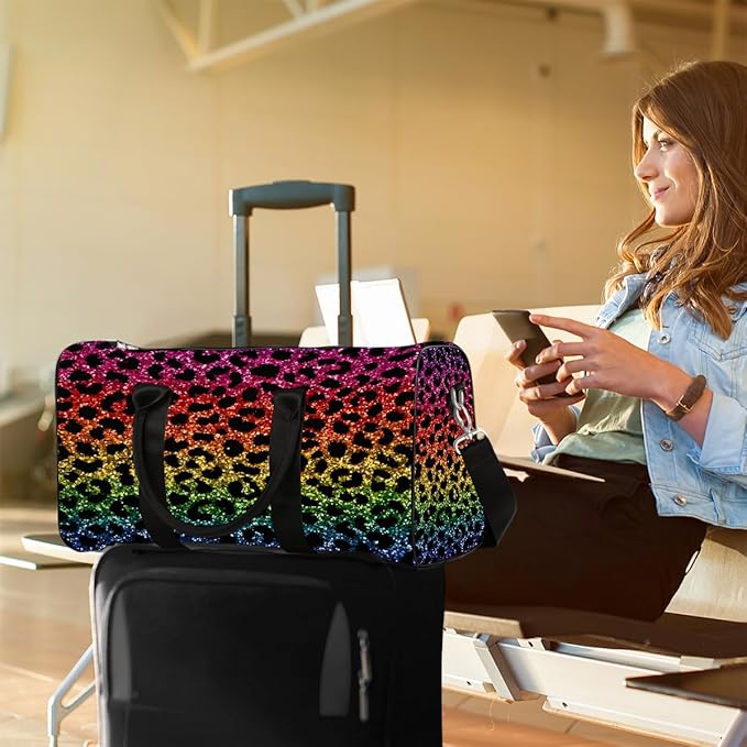 Travel Duffel Bag Colorful Animals Leopard Print Waterproof Sport Gym Bag Foldable Travel Bag Overnight Bag Weekender Bag Handbag Sports Duffle Bags for Girls Women Men Boys