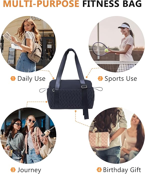 Small Gym Bag for Women Quilted Mini Tote with Wet Compartment and Coin Purse, Cute Duffle Bag for Girls Workout Sport Travel