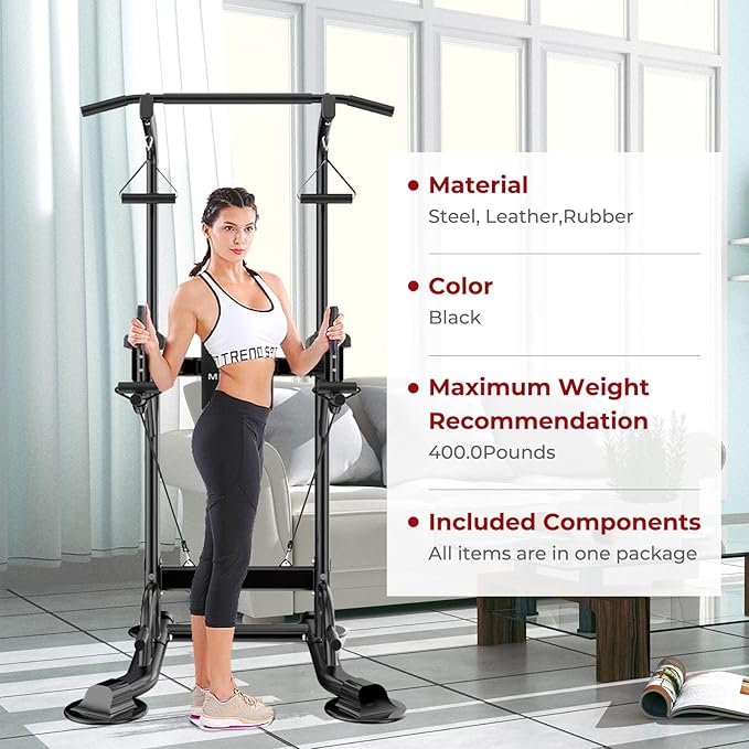 Power Tower Pull Up Bar for Home Gym, Multi Functional Pull Up Bar Stand Dip Bar Station, Adjustable Height Workout Dip Station Strength Training Fitness Equipment