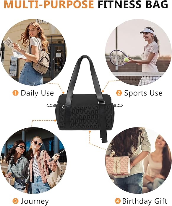 Small Gym Bag for Women Quilted Mini Tote with Wet Compartment and Coin Purse, Cute Duffle Bag for Girls Workout Sport Travel