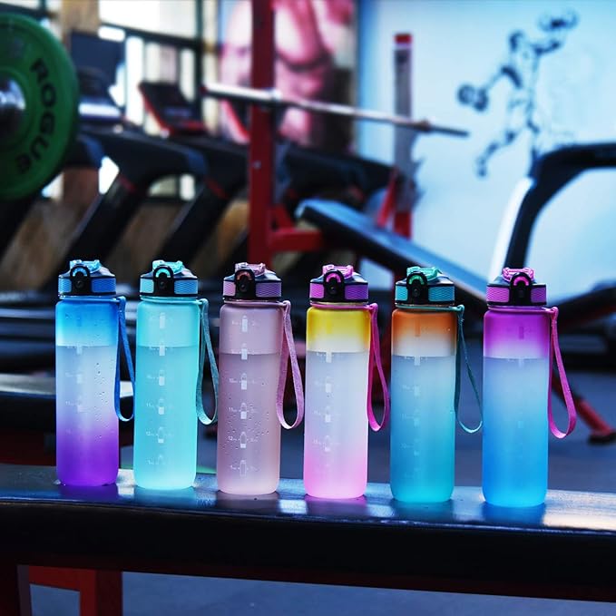 EYQ 32 oz Water Bottle with Time Marker, Carry Strap, Leak-Proof Tritan BPA-Free, Ensure You Drink Enough Water for Fitness, Gym, Camping, Outdoor Sports