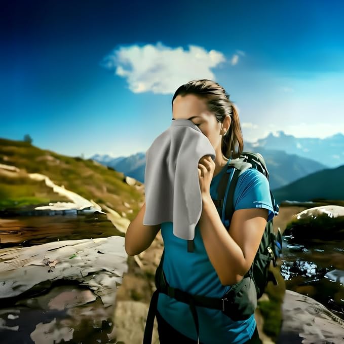 Camping Towel Microfiber 2 Pack S Size Quick Dry Lightweight for Travel Face Hand Neck Running Gym Cycling Fitness Golf Tennis Sweat Towels(Light Grey, 2 Pack S)