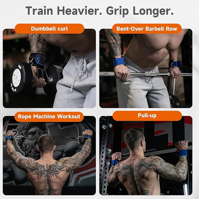 Non-Slip Gym Wrist Sraps for Weightlifting, Double Rubber Weight Lifting Straps with D Rings for Cable Machine Workout, Wrist Wraps with Cushion Wrist Loop for Men Women Deadlift