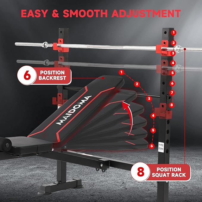 Foldable 1500LBS 8 in 1 Olympic Weight Bench Set with Leg Extension/Curl, Adjustable Weight Bench for Men & Women Full Body Workout, Bench Press with Preacher Curl(US Stock)
