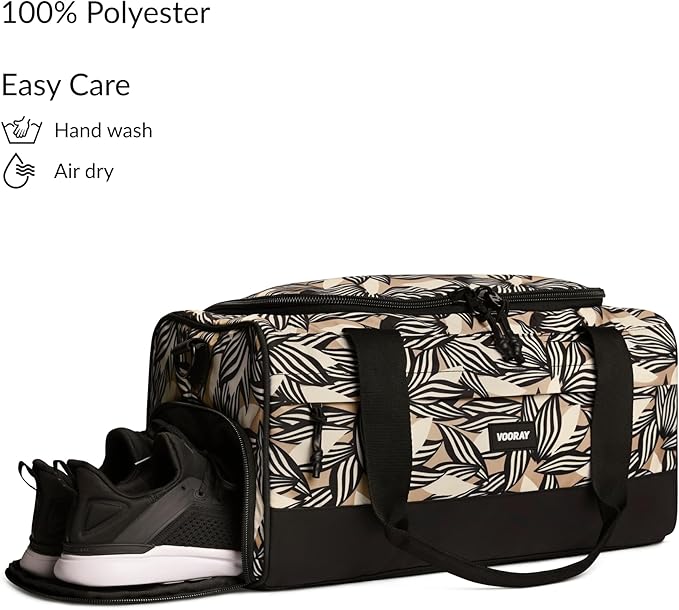 Vooray 23L Boost Duffel Bag – Small Travel & Sports Gym Bag for Women and Men with Shoe Pocket, Weekender for Overnight Football, Travel, Hospital Stays or Workout - Textured Leaves