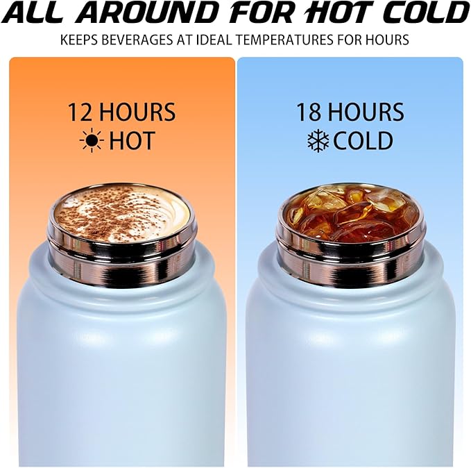 Stainless Steel Water Bottle 600ml(20oz) Insulated Water Bottle, Double Wall Stainless Steel Vacuum Bottle for Sports, Gym or Office (Blue White)