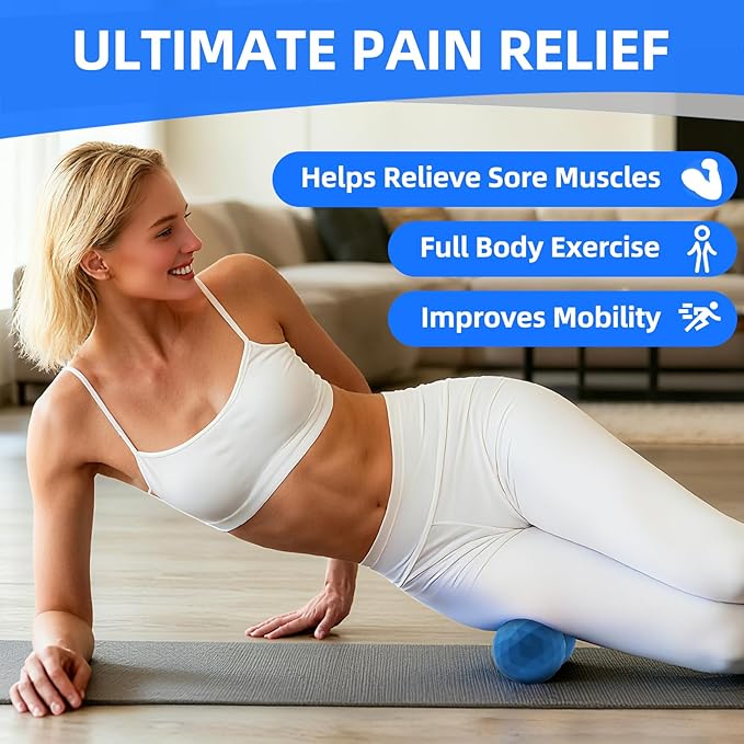 Peanut & Spiky Massage Ball Set, Double Lacrosse Peanut Roller + Firm Spiky Ball for Deep Tissue Myofascial Release, Trigger Point Therapy, Plantar Fasciitis & Muscle Recovery (Blue Mix White+Yellow)