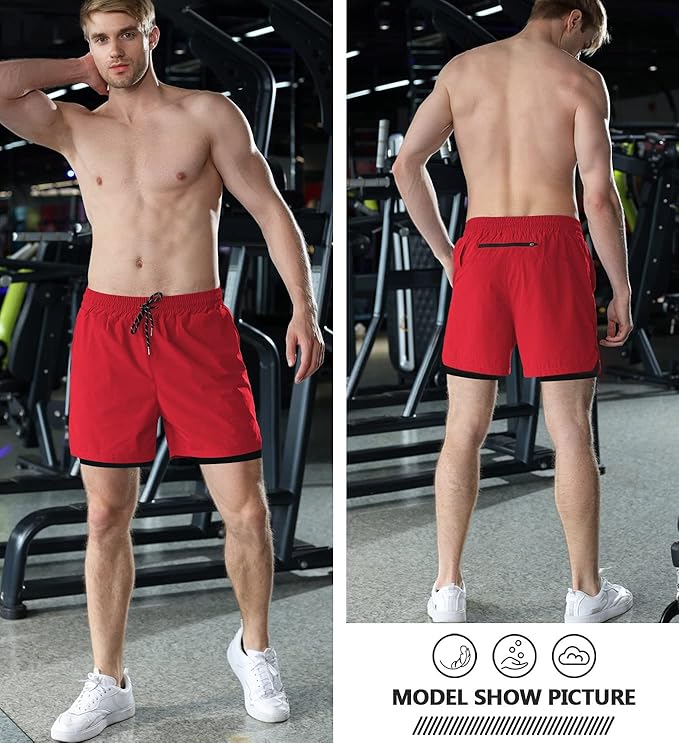 Aolesy Men's 2 in 1 Running Shorts 5" Workout Gym Athletic Shorts for Men Quick Dry Lightweight Training Shorts with Pockets