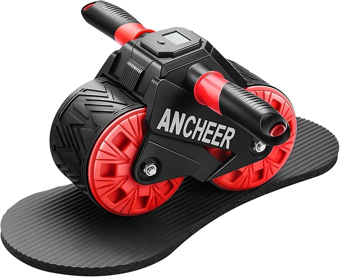 ANCHEER Ab Roller for Abs workout, Ab Wheel Roller with Knee Pad Mat and Intelligent Display, Fitness Ab Carver Pro Roller with Automatic Rebound, Ab Workout Equipment for Abdominal Exercise