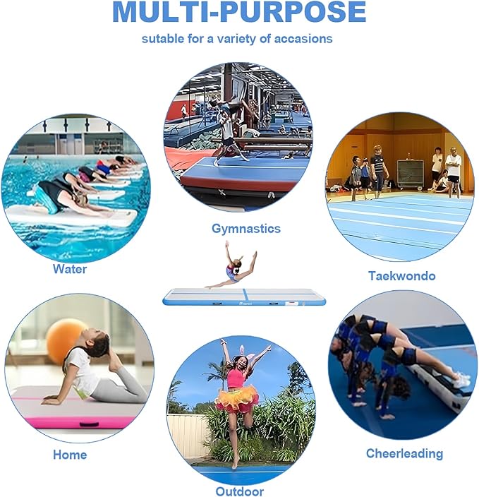 FBSPORT Inflatable Air Gymnastics Mat Training Mats 4/8 inches Thickness Gymnastics Tracks for Home Use/Training/Cheerleading/Yoga/Water with Pump
