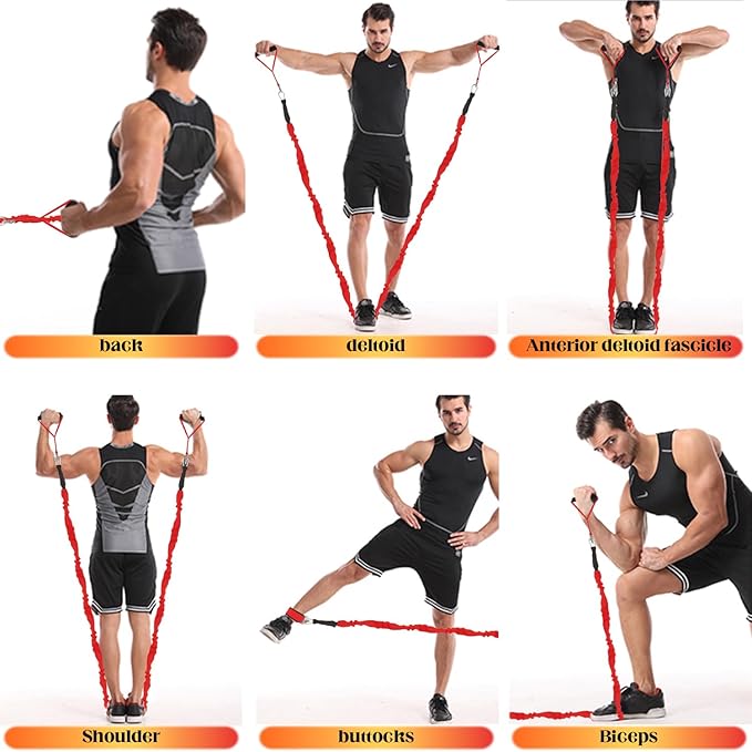 Resistance Bands Set with Protective Nylon Sleeves, 15-Pack Anti-Snap Exercise Bands (Up to 150 lbs), Heavy Duty Workout Bands with Handles, Door Anchor, Ankle Straps for Resistance Training
