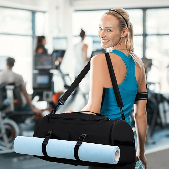 Gym Bag for Men Women with Shoes Compartment - Duffle Bag, Travel Backpack, Sports Backpack, Weekender Overnight Bag with Wet Pocket - Black, MIYCOO