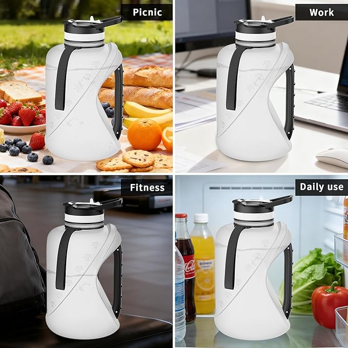 Half Gallon Water Bottle with Straw, 2 Liters - Leakproof Seal, Dishwasher Safe Design and Durable Solid No-Slip Handle for Gym,Sports and Travel