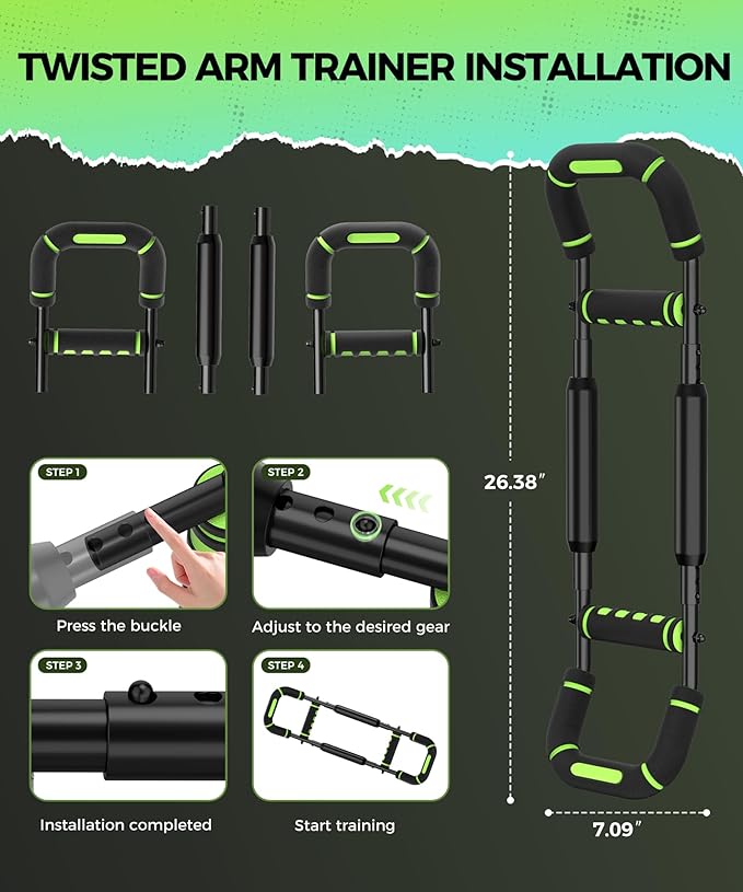 Twister Arm Trainer, Adjustable 5 Resistance Levels (40-130 lbs) Chest & Arm Workout Equipment for Men & Women, Ergonomic Home Gym Strength Trainer with Anti-Slip Handles & Carry Bag (Green)