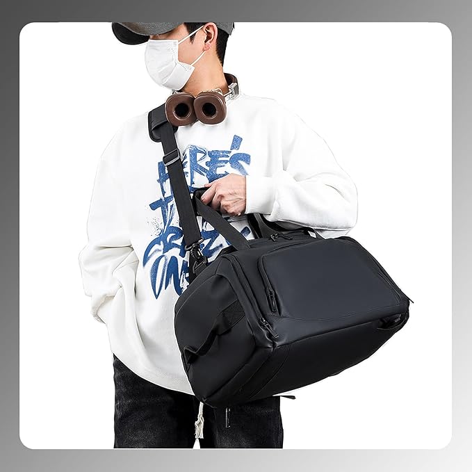 Gym Bag for Men Women 2-in-1 Carry Modes Waterproof Duffle Bag with Shoes Compartment and Wet Pocket Multipurpose Sports Weekender Bags for Travel, Sports, Fitness and Workout,Black
