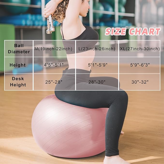 Exercise Ball, Pilates Ball for Pregnancy, Swiss Balance Ball with Pump,Multiple Sizes Stability Ball Chair for Office, Home Gym, Fitness, Workout and Physical Therapy