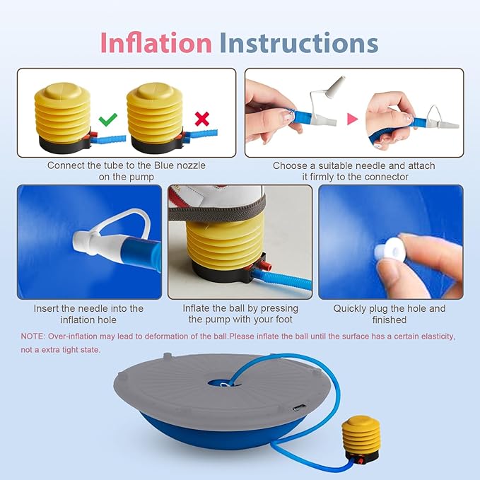 Half Balance Ball Trainer, Inflatable 19/23 Inch Half Exercise Ball with Resistance Bands and Pilates Ball, Non-Slip 660lbs Capacity Yoga Ball for Home Gym Full Body Workouts