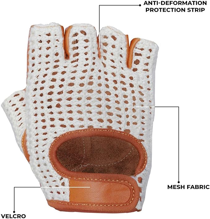 Real Soft Leather Crochet Net Fingerless Driving Weight Training Cycling Wheelchair Gloves W-1037
