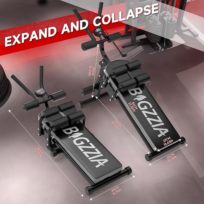 Bigzzia Ab Machine, 5-in-1 Adjustable Ab Workout Bench Core Abdomen Trainer for Stomach Workout, Crunch Machine Exercise Equipment for Home Gym - Sit UP, Push UP, Leg Press, Glider, Roman Chair, 330lbs Capacity