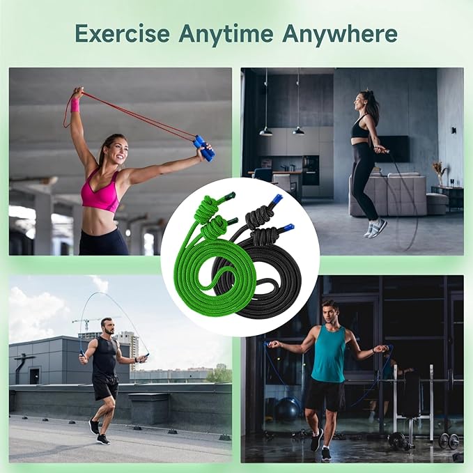 2 PCS Flow Exercise Ropes, 9 Feet Double Braid Workout Rope with Portable Bag, Cardio Weighted Jump Rope for Freestyle Skipping, Flow Fitness Rope for Men Women, Indoor Outdoor Exercise, Gym Training