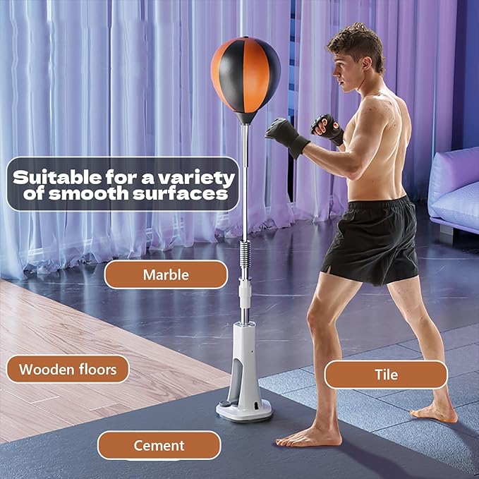 Speed Punch Ball with Stand Boxing Reflex Ball Punching Bag with Gloves Adjustable Height 130~150cm Boxing Bar Training Kit for Adults, Teens & Kids