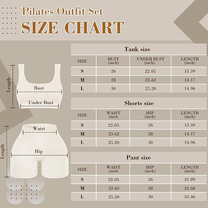 4 Pcs Women's Workout Sets Pilates Exercise Outfit Ribbed Scoop Neck Sports Bra Shorts Leggings Gym Clothes Set
