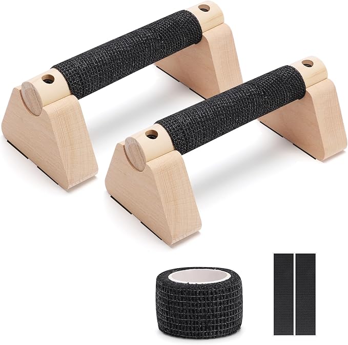 2Pcs Parallettes Bar Multifunctional Wooden Calisthenics Bar Pushup Handles for Strength Training