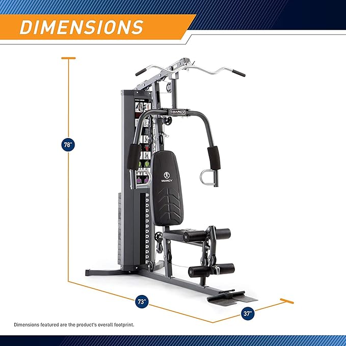 Marcy MWM-7454 Stack Weight Multifunctional Home Gym Workout Station with Pulley, Arm, and Leg Developer for Full Body Fitness, White