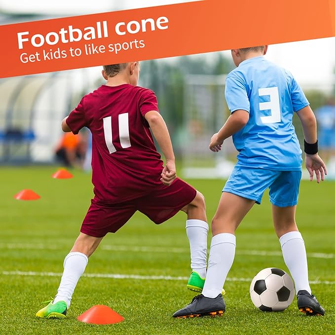 100 Pieces Soccer Cones with Strap Agility Disc Cones Soccer Training Cones Soccer Cones for Drills Orange Mark Disks for Challenge Football Basketball Skating Kids Games Outdoor Indoor 2 Straps