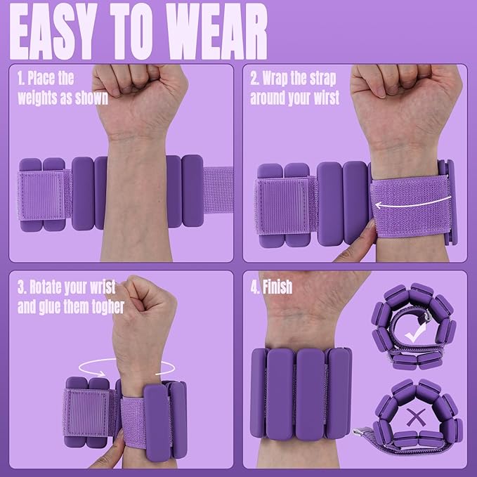 Sportneer Wrist & Ankle Weights for Women Men - 1 Pair (1 lb/2 lb Each) | Adjustable Weighted Bracelet Silicone Bangles for Yoga, Dance, Pilates, Cardio, Aerobics, Gym, Pool Exercises and Jogging