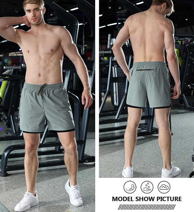 Aolesy Men's 2 in 1 Running Shorts 5" Workout Gym Athletic Shorts for Men Quick Dry Lightweight Training Shorts with Pockets