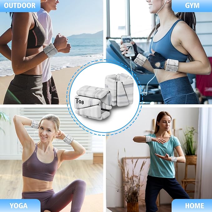 T98 Wrist & Ankle Weights for Women Men, Wearable Wrist Weights Set of 2(1Lbs Each), Adjustable Arm Leg Bracelet Weights for Strength Training, Aerobics, Barre, Suit for Home Outdoor Workout