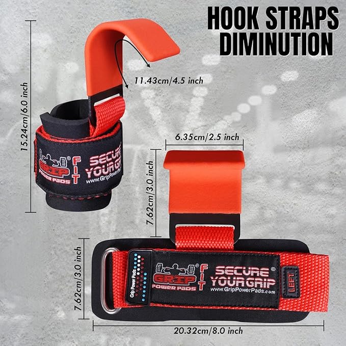 Weight Lifting Rod Hooks Heavy Duty Wrist Wraps Power Weight Lifting Training Gym Grips Straps Set of 2