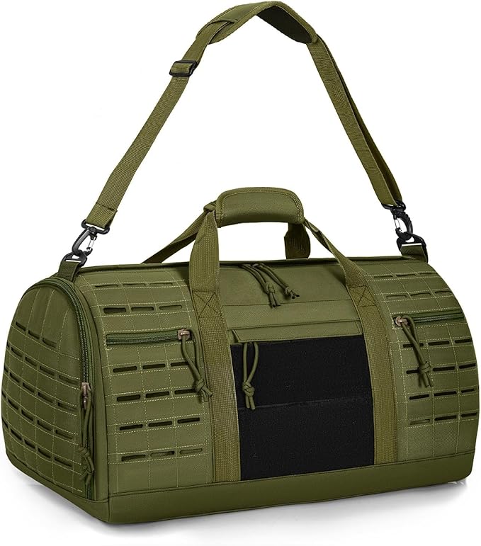 GMAK Military Tactical Duffle Bag for Men, 40L Sports Gym Bag with Shoe Compartment, Carry on Bag Travel Duffle Bag for Weekender Overnight Gym Workout Training Basketball Football, Green