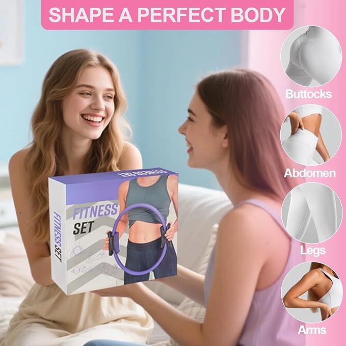 Pilates Ring Equipment Set, Home Pilates Kit for Women with 13ββ Magic Ring with Dual Padded Handles, Small Pilates Ball, 5 Resistance Bands & Complete Fitness Guide, Pilates Essential Accessories