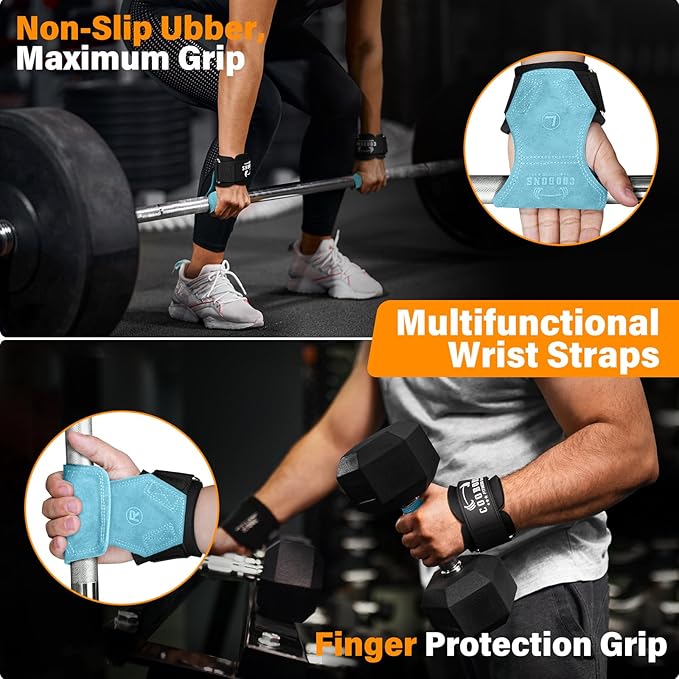 Weight Lifting Wrist Straps, Gym Straps Weight Lifting for Deadlift and Powerlifting, Double Layer Leather Wrist Wraps with Padded Cushion Wrist Loop, Weightlifting Grips for Men and Women