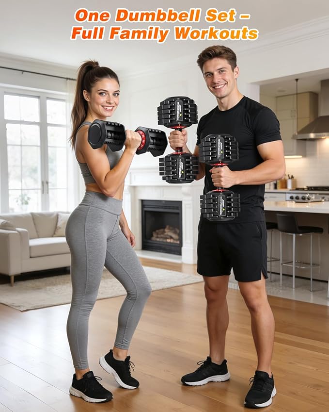 XDDIAS Adjustable Dumbbell Set of 2, 25/55/80/90LB Dumbbell Set- 1-Hand Fast Adjustment with Anti-Slip Handle, Compact Free Weights Dumbbells Set for Men/Women Home Gym Strength Training Equipment