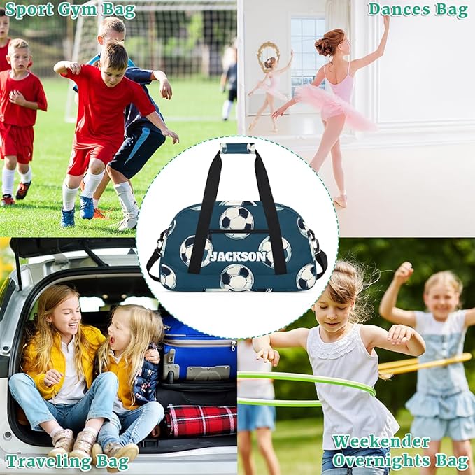 Personalized Soccer Gym Duffel Bags for Kids Boys with Custom Name Sport Bags for Sport Training Travel Overnight Weekender