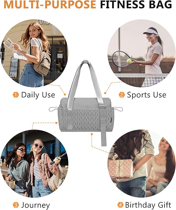 Small Gym Bag for Women Quilted Mini Tote with Wet Compartment and Coin Purse, Cute Duffle Bag for Girls Workout Sport Travel