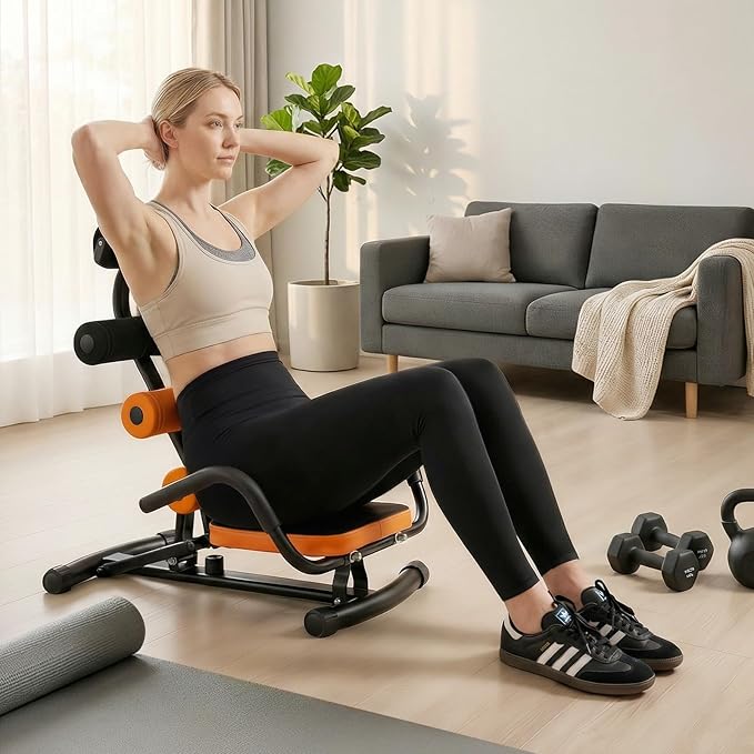 GYMAX Ab Machine, Adjustable Sit Up Exercise Equipment with Foam Roller & Handle, Multifunctional Workout Ab Trainer for Home Gym, Core Muscle Exercise Bench Press for Men Women