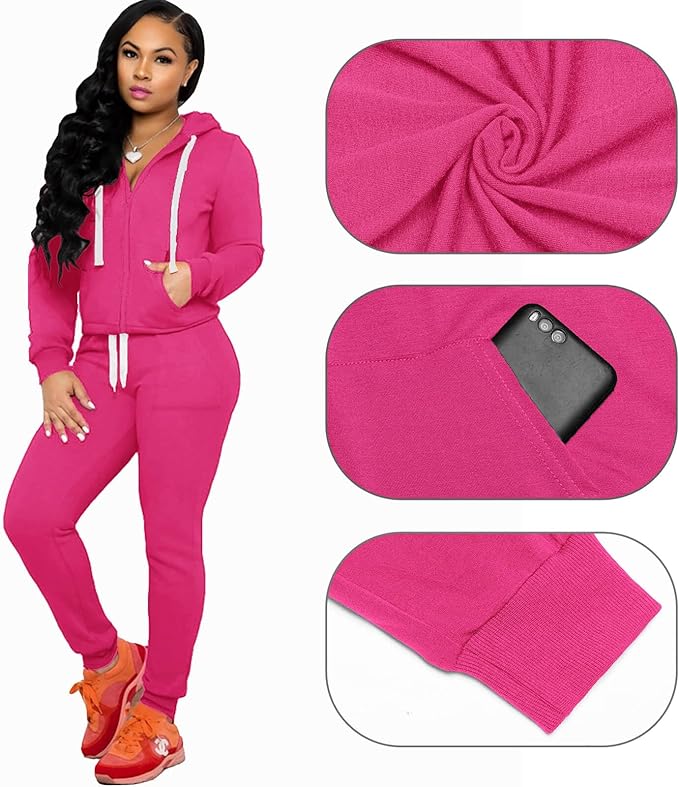 CLOCOR Track Suits for Women Set - Casual 2 Piece Outfits Sweatsuit Pocket Hoodies Long Sleeve with Patchwork Pants Set