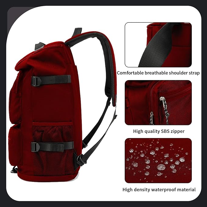 Solid color gym duffel bag backpack, wrestling bag,with shoe compartment, 4 kinds of back method waterproof travel sports walking laptop Lightweight (B-Magenta Red)