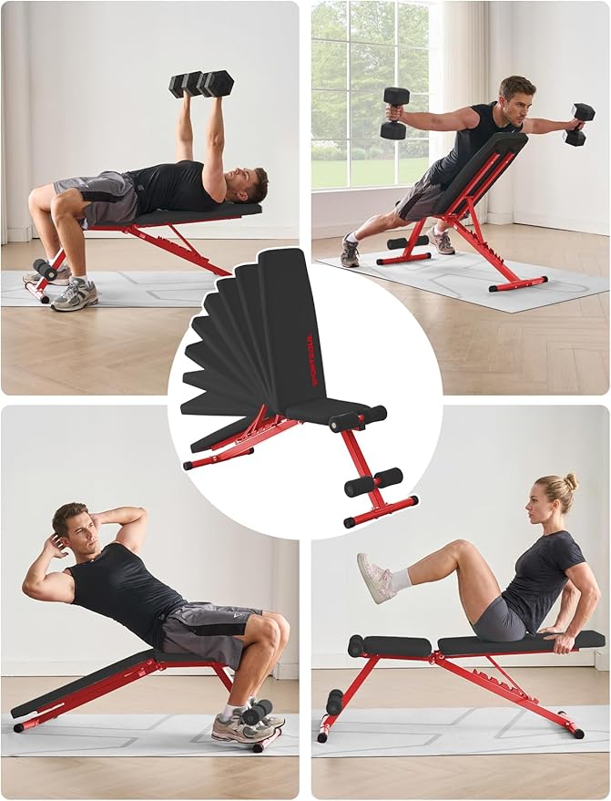SPORTSOUL 880LB Weight Bench for Home Gym, 8-Position Backrest Adjustable Workout Bench for Strength Training – Incline Decline Flat, Foldable & Compact for Small Space Apartment Room Garage