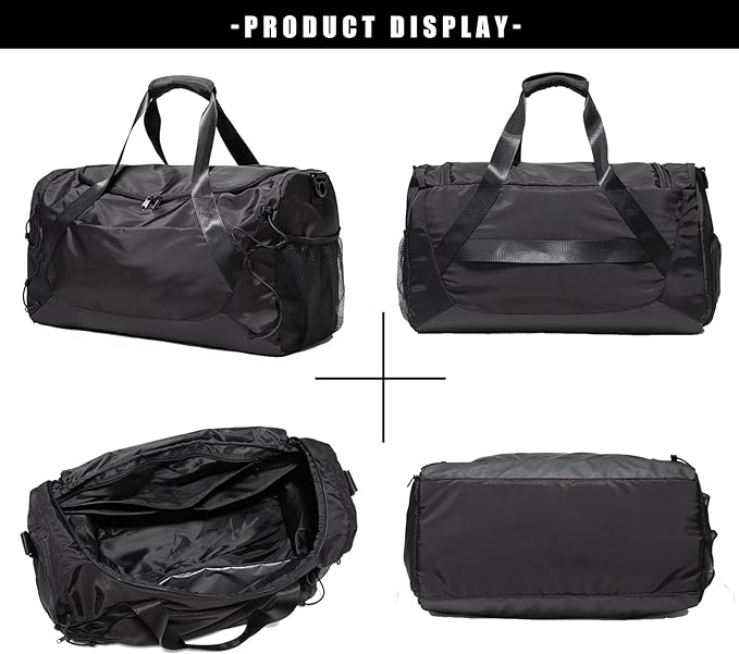 Gym Bag for Women Men Duffle Bag for Travel with Shoes Compartment and Wet Pocket Small Carry on Weekender Bags for Sports Overnight Fitness Yoga Dance Workout Swimming Hospital Tote (Black)